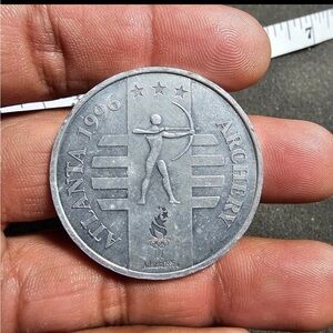 1996 Atlanta Olympics General Mills Archery Token Challenge Coin Silver Tone